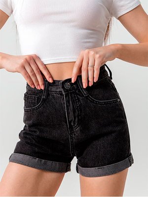 Чорні класичні жіночі джинсові шорти  01011 фото